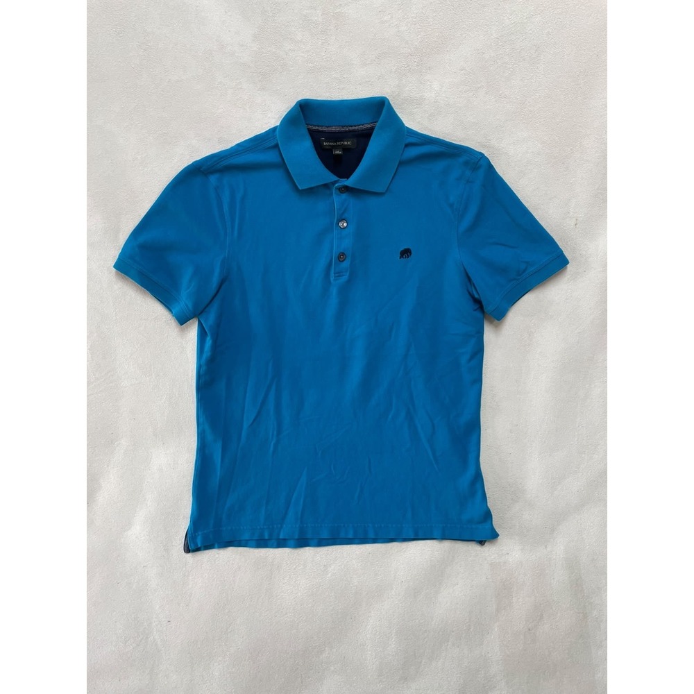 Banana Republic Mens Blue Pique Polo Shirt Elephant Logo Short Sleeve Medium